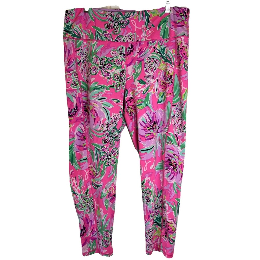 Lilly Pulitzer Luxletic Weekender Tropical Vibrant Pink Green Leggings  Size XXL